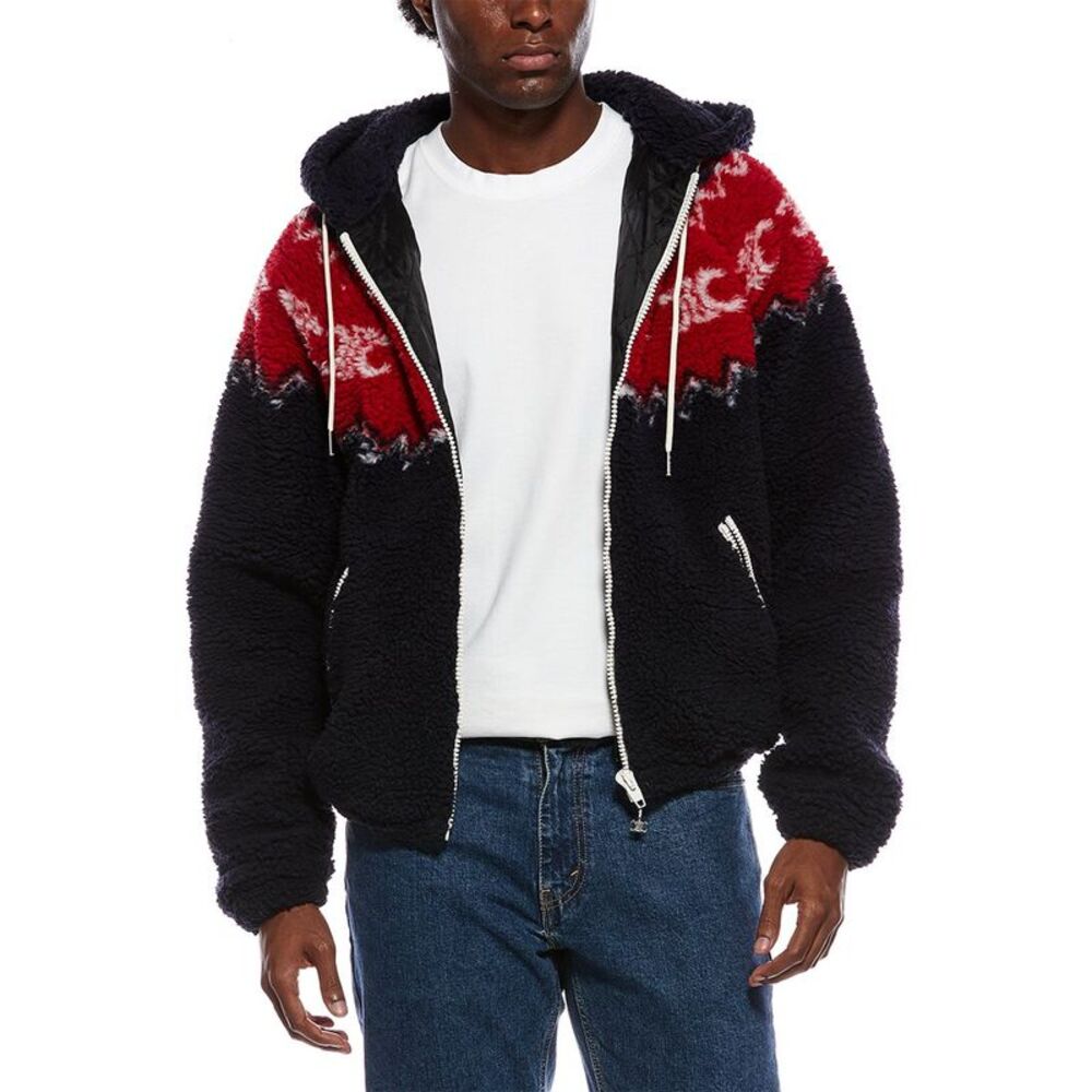 Celine Mens  Logo Fleece Wool-Blend Jacket, Red